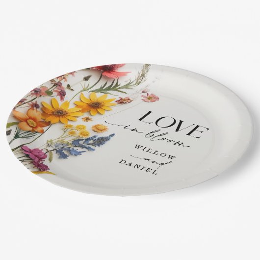 Pressed Flowers Wildflower Boho bruiloft Papieren Bordje (Gekanteld)