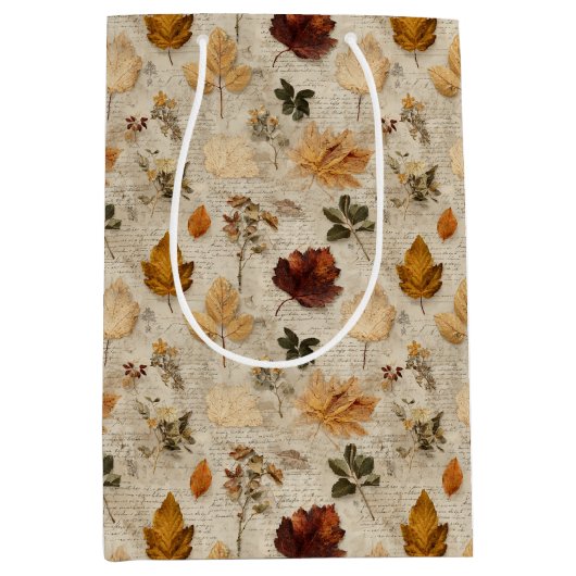 Pressed Leaves & Script Gift Bag Medium Cadeauzakje (Voorkant)