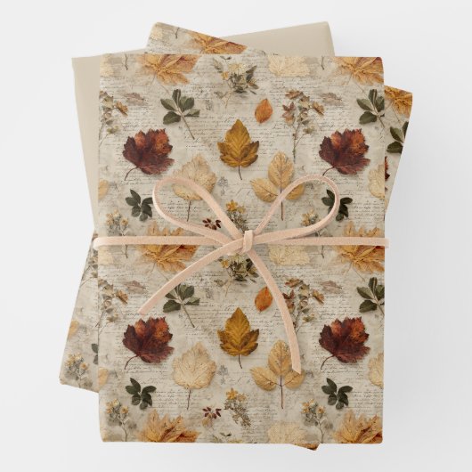 Pressed Leaves & Script Wrapping Paper Set (In situ)