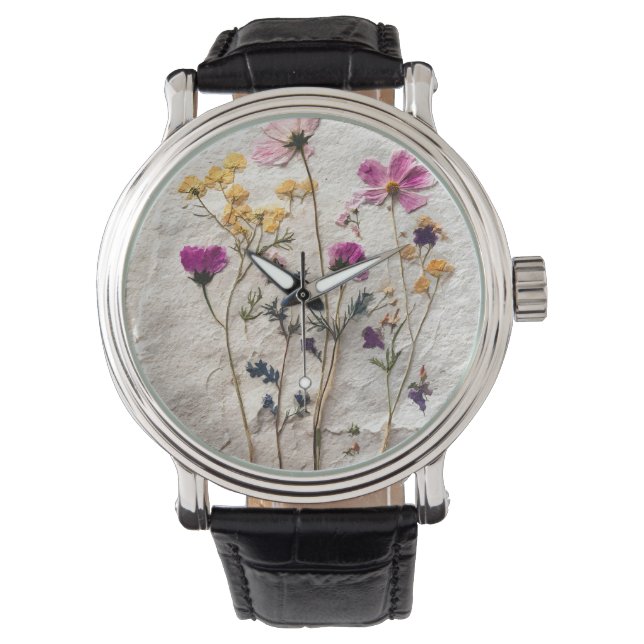 Pressed Wildflower Pastel Nature Watch Horloge (Voorkant)