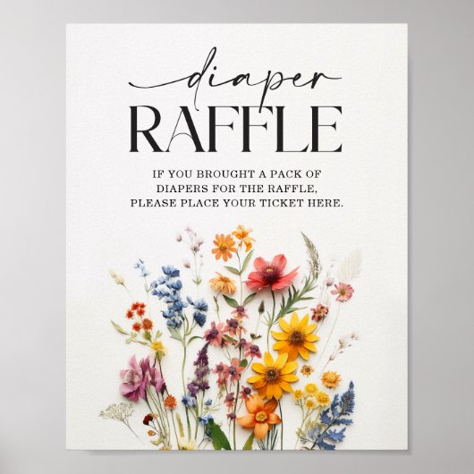Pressed Wildflowers Baby shower Luier Raffle Sign Poster (Voorkant)