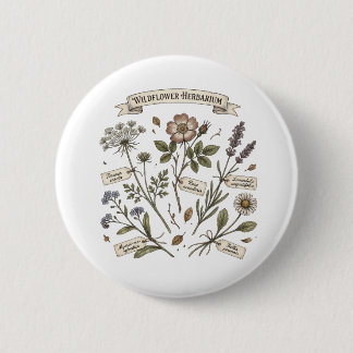 Pressed Wildflowers Herbarium Vintage Botanical Co Ronde Button 5,7 Cm