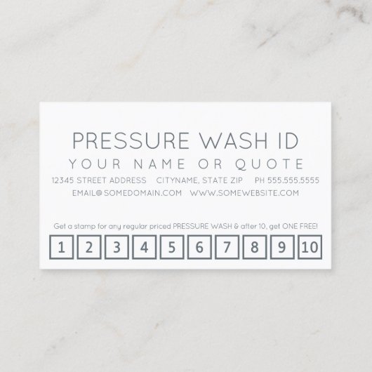 PRESSURE WASHER customer loyalty punch card (Achterkant)