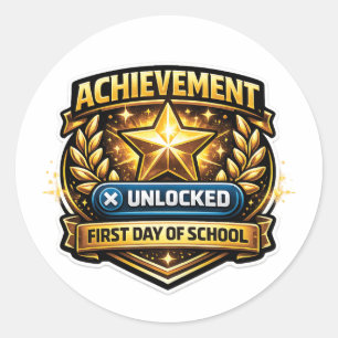 Prestatie Ontgrendeld Eerste Dag Van School Gamer Ronde Sticker