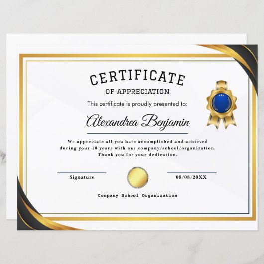 Prestatie Waardeer Certificaat (Voorkant / Achterkant)