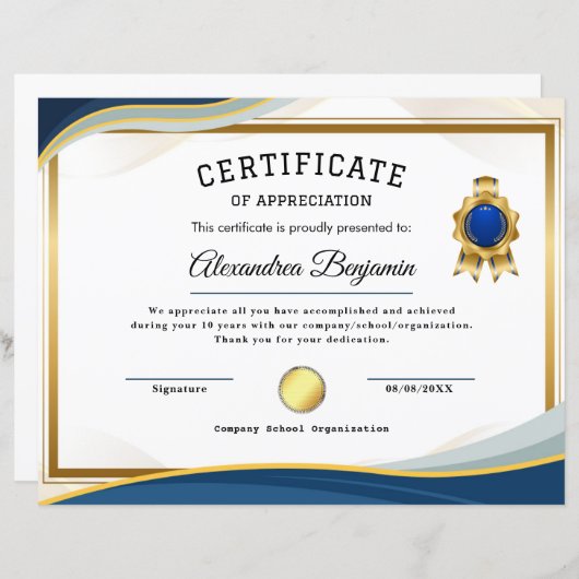 Prestatie Waardeer Certificaat (Voorkant / Achterkant)