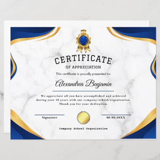 Prestatie Waardeer Certificaat (Voorkant / Achterkant)