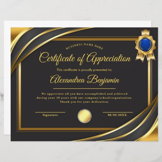 Prestatie Waardeer Certificaat (Voorkant / Achterkant)