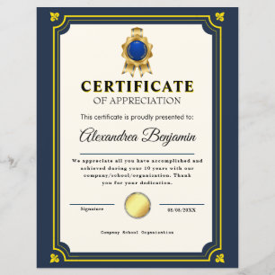 Prestatie Waarderen Goud Blauw Certificaat