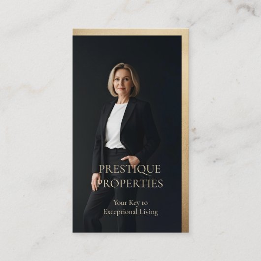 Prestige Luxury Realtor Law Firm Gold & Black Luxe Visitekaartje (Voorkant)