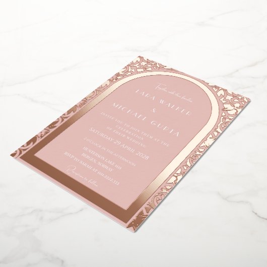 Prestigieus Roos gouden bruiloft (Solid) Folie Uitnodiging (Gedraaid)