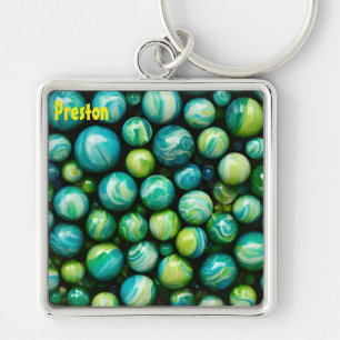 PRESTON ~ AANTREKKELIJK ~ Groene knikkers ~ Sleute Sleutelhanger