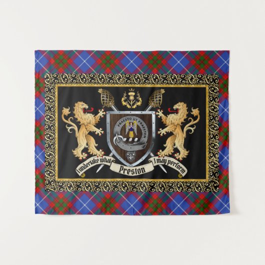 Preston Clan Badge & Motto w/Lions Wandkleed (Voorkant (horizontaal))