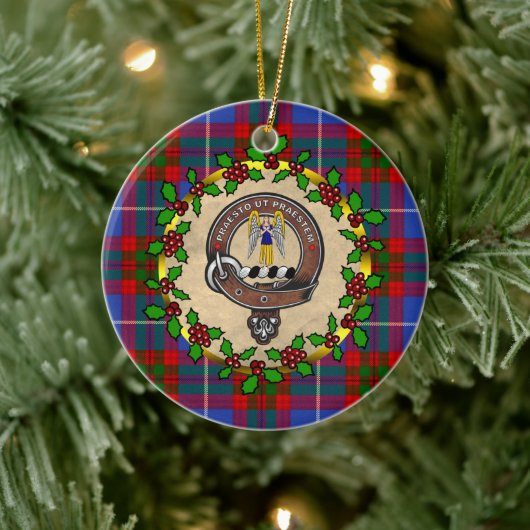 Preston Clan Badge & Tartan Gepersonaliseerde Kers Keramisch Ornament (Boom)