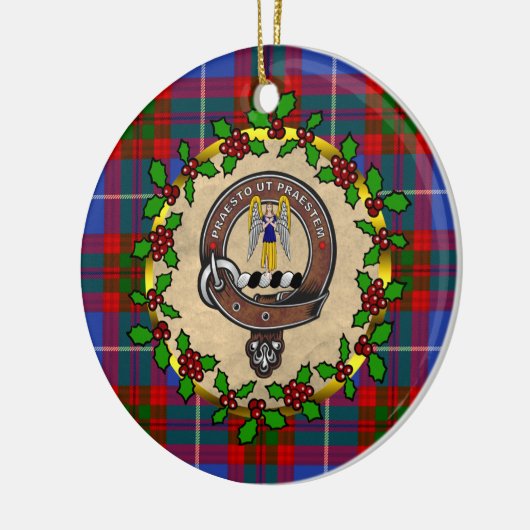 Preston Clan Badge & Tartan Gepersonaliseerde Kers Keramisch Ornament (Links)