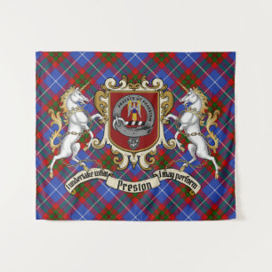 Preston Clan Badge & Unicorns w/Tartan Wandkleed