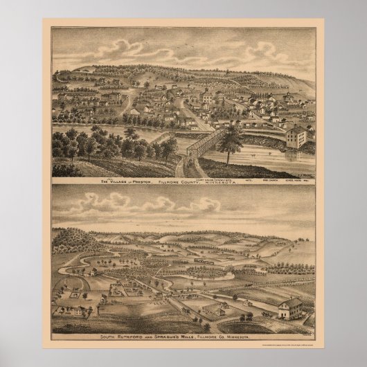 Preston, MN Panorama Map - 1874 Poster (Voorkant)