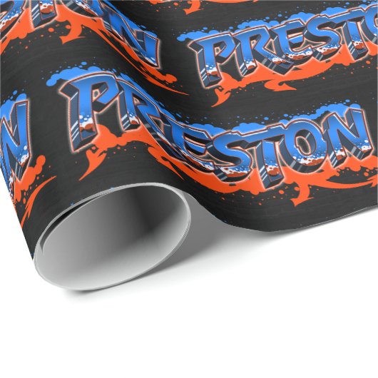 Preston Vorname Name Graffiti blue orange Cadeaupapier (Rol Hoek)