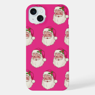 Pret Amusante Heet Roze Vintage Kerstman Patroon iPhone 15 Plus Case