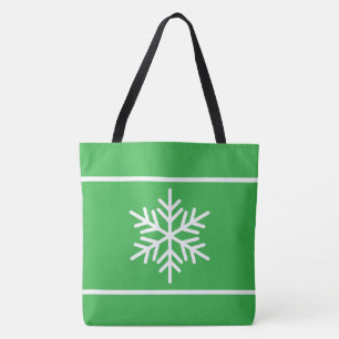Pret Bright Vakantie Groen Wit Strepen Sneeuwvlokk Tote Bag
