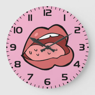 Pret-cartoon geopende mond en lippen grote klok