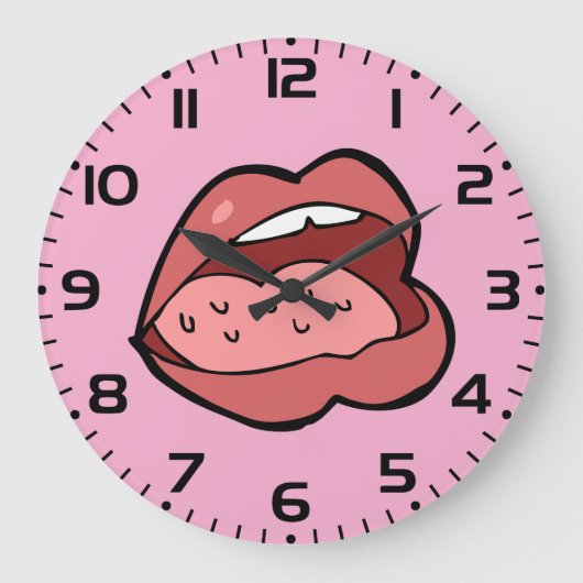 Pret-cartoon geopende mond en lippen grote klok (Voorkant)