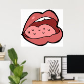 Pret-cartoon open mond en lippen poster (Thuiskantoor)