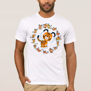 Pret Cartoon Tijgers Mandala (Blauwe omtrek) Tshir T-shirt