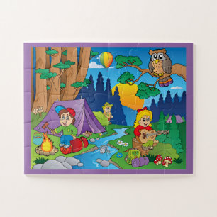 Pret-cartoons kamperen legpuzzel