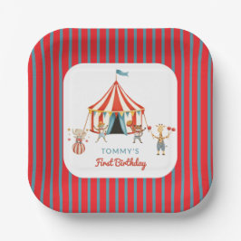 Pret Dieren Circus Tent Eerste Verjaardag Papieren Bordje