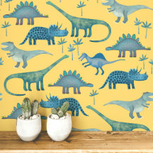 Pret-dinosauruspatroon blauw geel