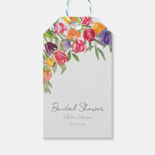 Pret en Felicitatie Tulpen en Groene Bruiloft Fees Cadeaulabel (Voorkant)