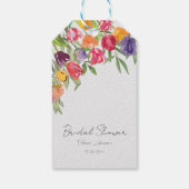 Pret en Kleurrijke Tulpen en Groene Bruiloftsdouch Cadeaulabel (Achterkant)