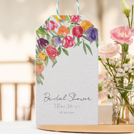 Pret en Kleurrijke Tulpen en Groene Bruiloftsdouch Cadeaulabel