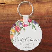 Pret en Kleurrijke Tulpen en Groene Bruiloftsdouch Sleutelhanger (Voorkant)
