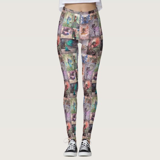 Pret-feëen Collage Fantasie Kunst Leggings (Voorkant)