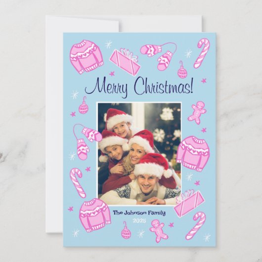 Pret & Feestelijke Blauwe Doodle Kerstkaart (Voorkant)