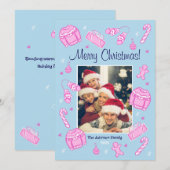 Pret & Feestelijke Blauwe Doodle Kerstkaart (Voorkant / Achterkant)