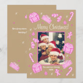 Pret & Feestelijke Roze Doodle Kerstkaart (Voorkant / Achterkant)