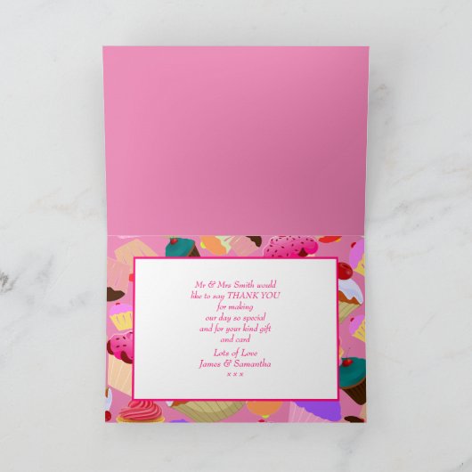 Pret, Heldere Roze Cupcake - het Huwelijk dankt u Bedankkaart (Binnen)