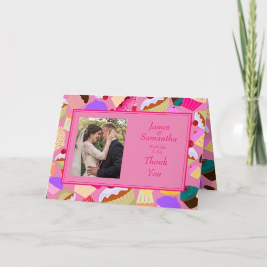 Pret, Heldere Roze Cupcake - het Huwelijk dankt u Bedankkaart (Voorkant)