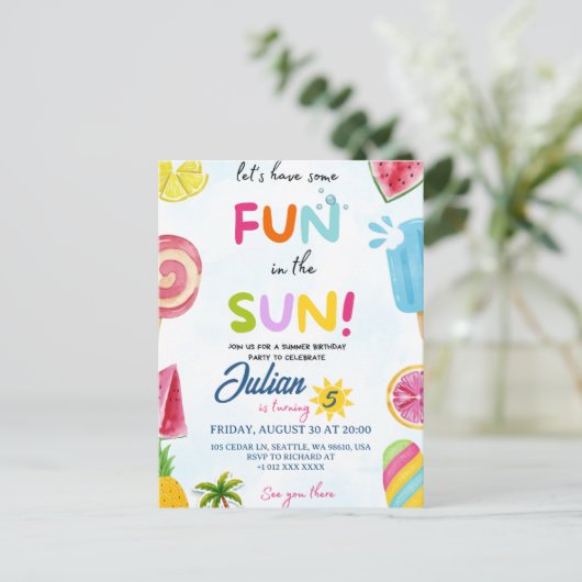 pret in de zon uitnodiging briefkaart (Staand voorkant)