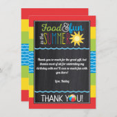 Pret in de Zon Zwembad Feest Verjaardag Schoolbord Bedankkaart (Voorkant / Achterkant)