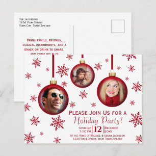 Pret Kerstbal Rode Kerstballen 3 Foto's Vakantie F Uitnodiging Briefkaart