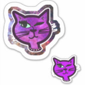 Pret Kosmos Glitter Knipogende Kat Sticker (Voorkant)