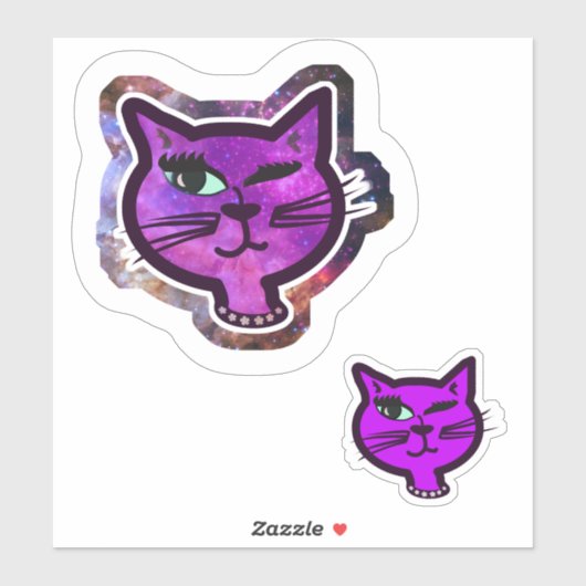 Pret Kosmos Glitter Knipogende Kat Sticker (Vel)