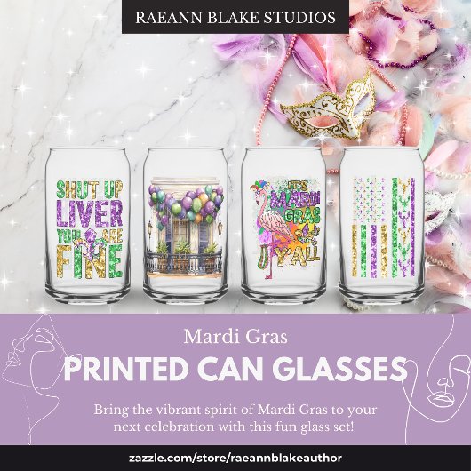 Pret Mardi Gras-ontwerpen Gedrukt Blik Glas Set