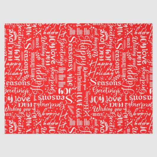 Pret Moderne Rode Kerst Script Decoupage Tissuepapier (Voorkant)