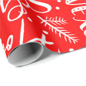 Pret Moderne Rood & Wit Kerst Script Cadeaupapier (Rol Hoek)