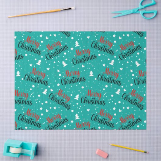Pret Moderne Teal Gelukkig Kerstmis Script Decoupa Tissuepapier (Craft)